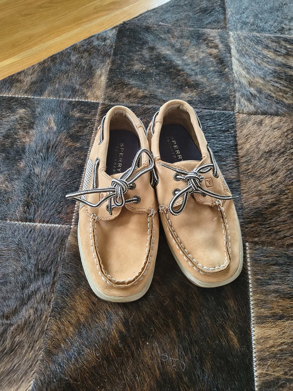 Sperry Kids Tan Moccasin Boat Shoes with Contrast Laces